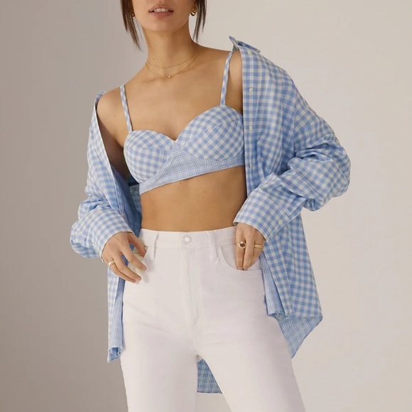 NWT favorite daughter the ex boyfriend bra in blue gingham - Picture 2 of 8